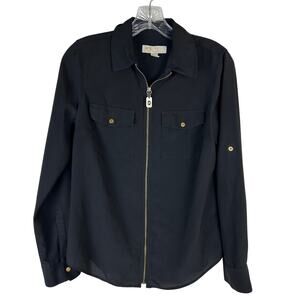 Michael Michael Kors Womens Black  Zip Front Long Sleeve Shirt Size Small
